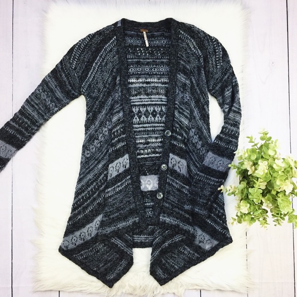 Free People Sweaters - NWOT Free People Gray Black Long ButtonUp Cardigan